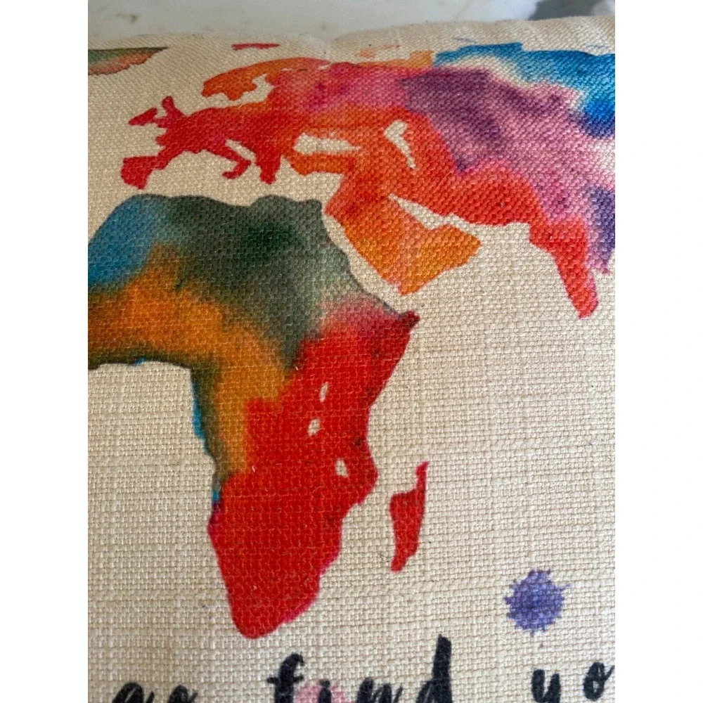 Throw Pillow Cream World Map Watercolor Go Find Yourself Boho‎ Accent